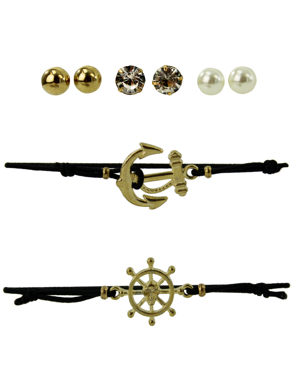 Anchor & Ship Wheel Bracelet Earring Set