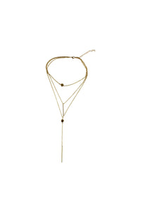 Tassel Bar & Circle Multi Layer Gold Tone Necklace