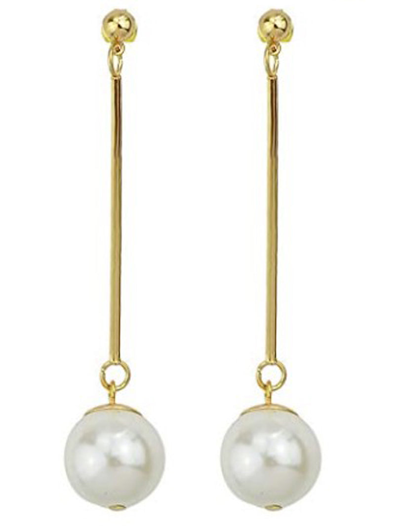 Gold Tone Created Pearl Drop Dangle Earrings
