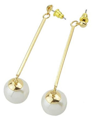 Gold Tone Created Pearl Drop Dangle Earrings