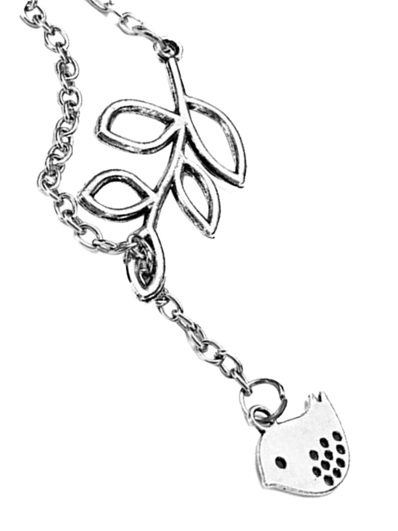 Silver Womens Love Bird & Leaf Pendant Necklace