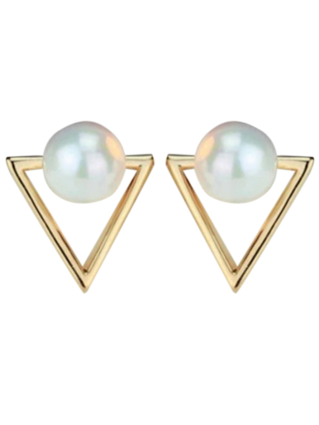 Womens Gold Triangle Earrings With Simulated Pearl
