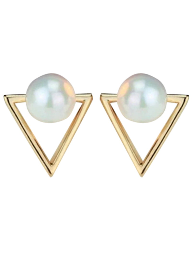 Womens Gold Triangle Earrings With Simulated Pearl