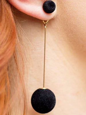 Womens Black Plush Ball Gold Tone Drop Earrings