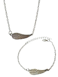 Womens Silver Tone Angel Wing Necklace & Bracelet