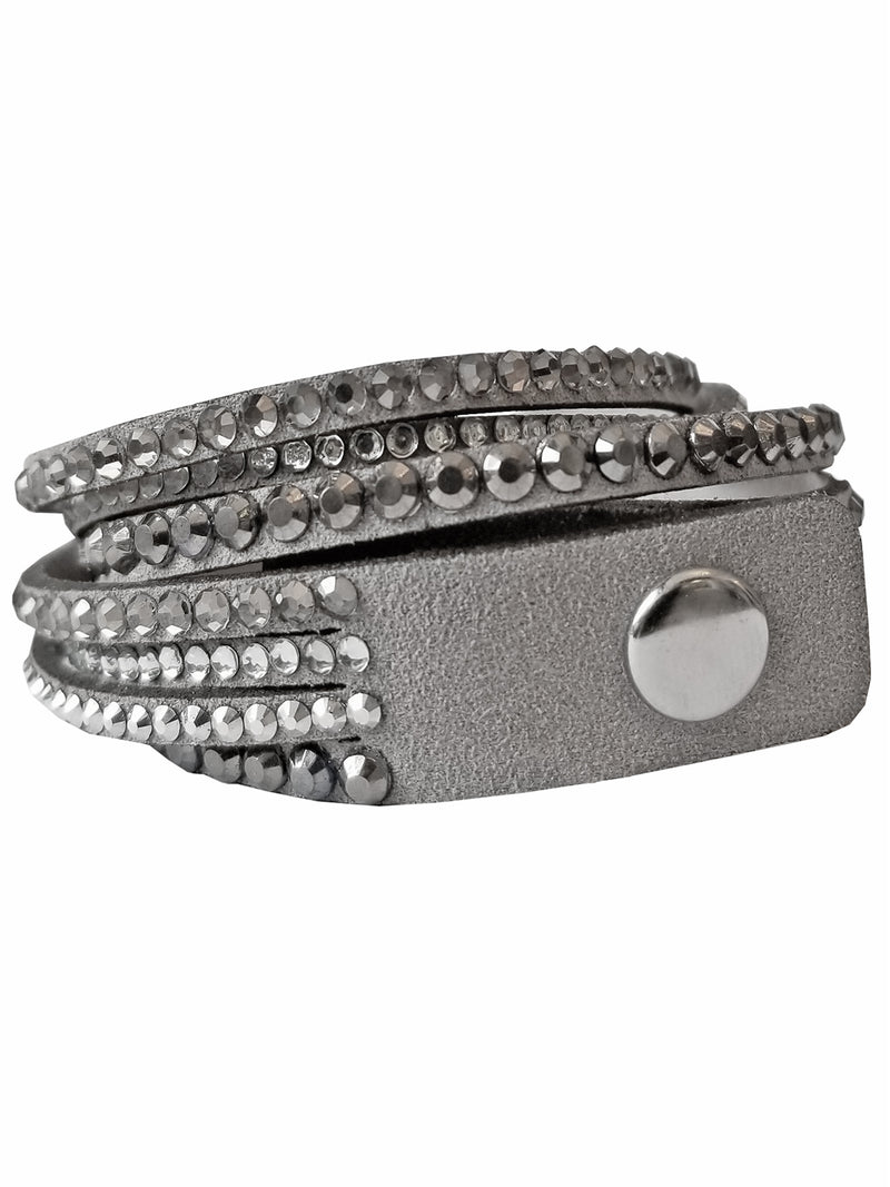 Gray Multi Strap Rhinestone Snap Bracelet