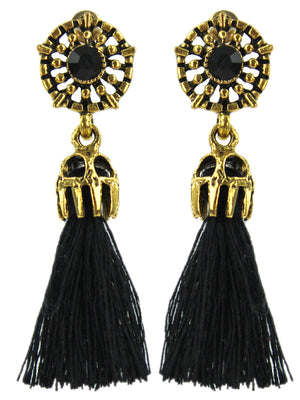 Gold Tone Vintage Earrings With Black Tassel
