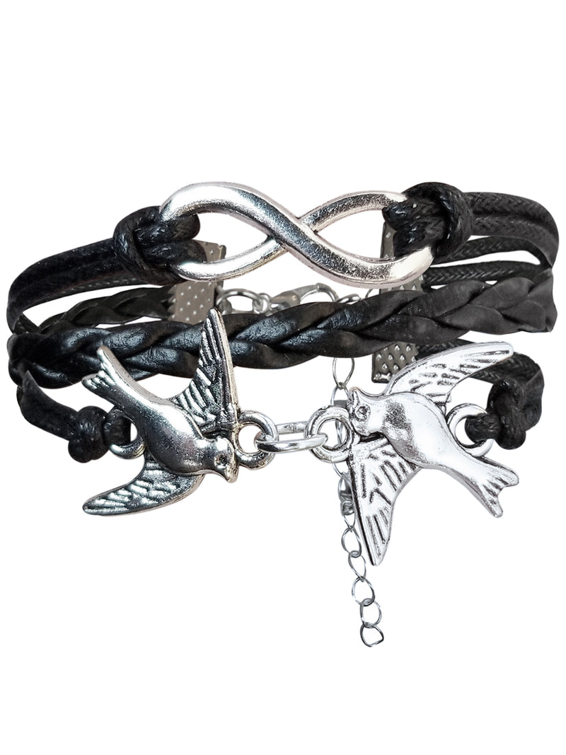 Infinity Dove Bracelet With Black Leather Strap