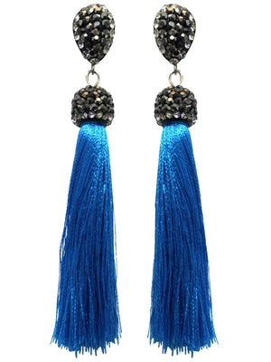 Rhinestone Turquoise Fringe Tassel Drop Earrings