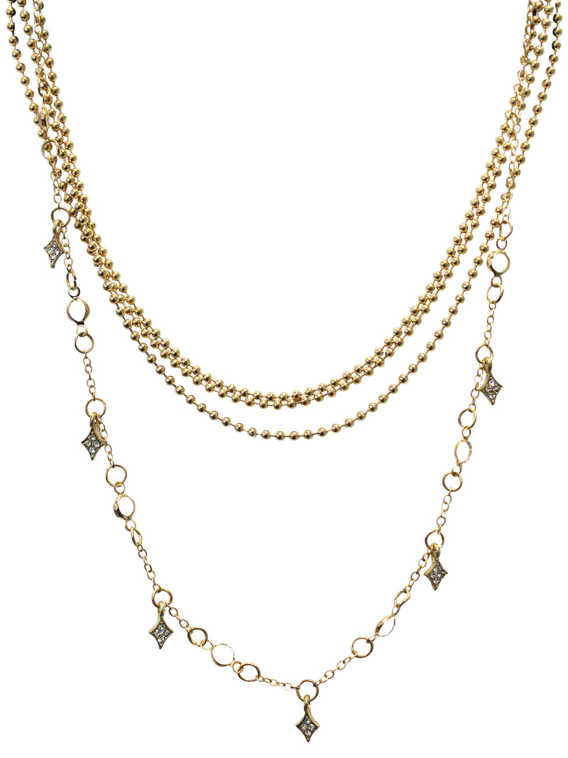 Gold Layered Chain Necklace With Rhinestone Charms