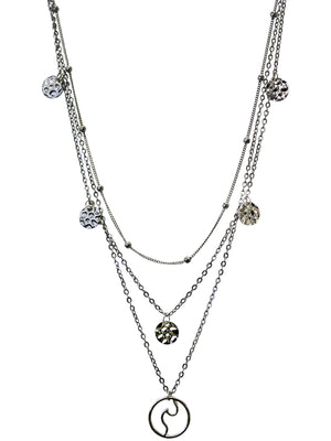 Abstract Design Silver Layered Chain Necklace
