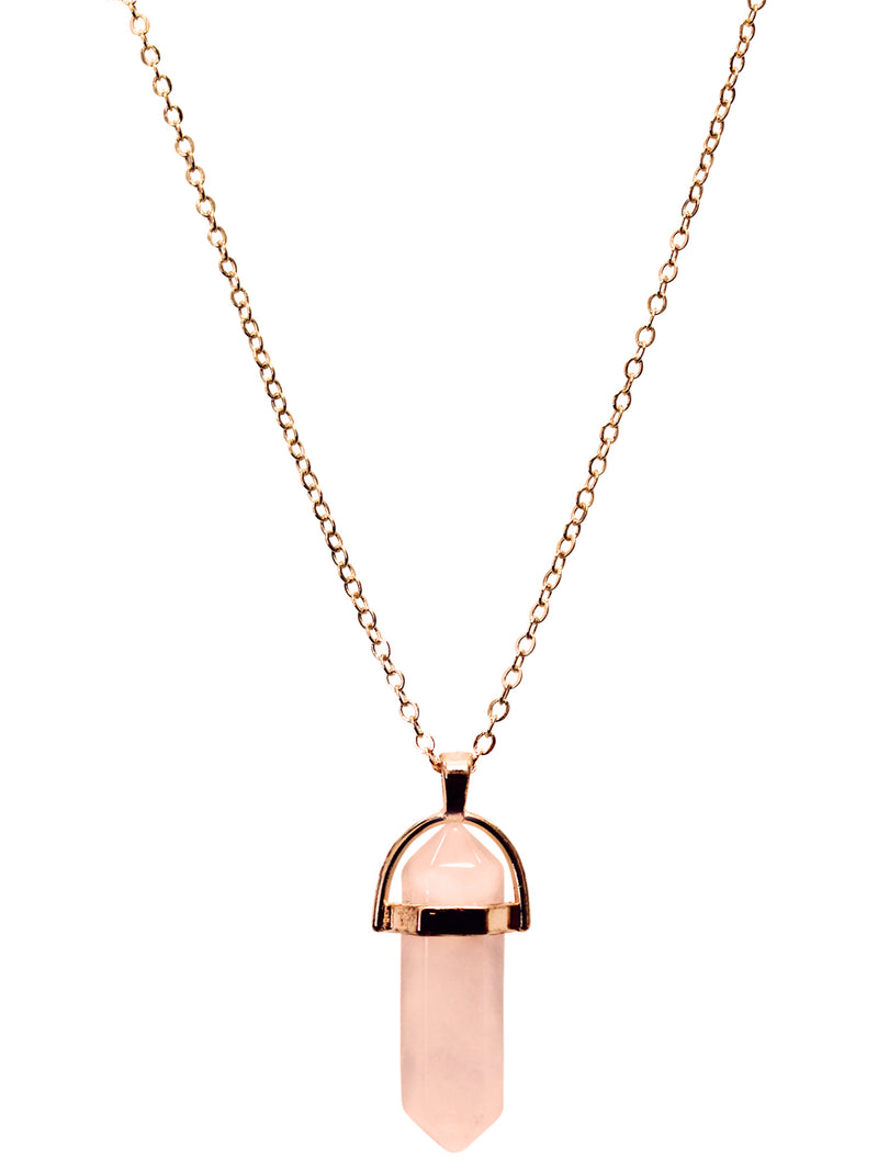 Pink Quartz Stone Gold Tone Necklace