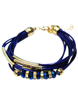 Blue Cord Bracelet With Jeweled Accents