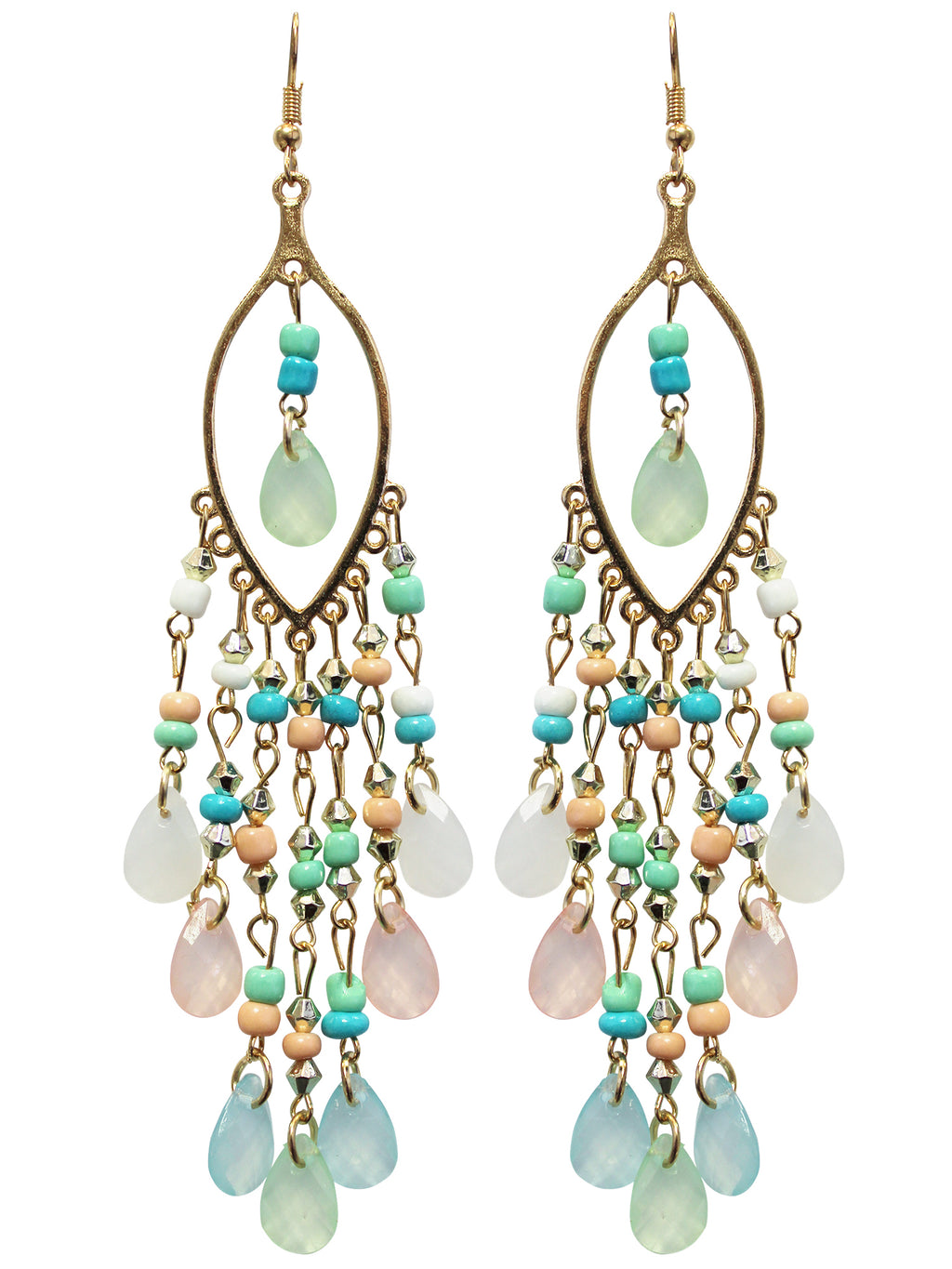 Mint Aqua & Coral Beaded Earrings