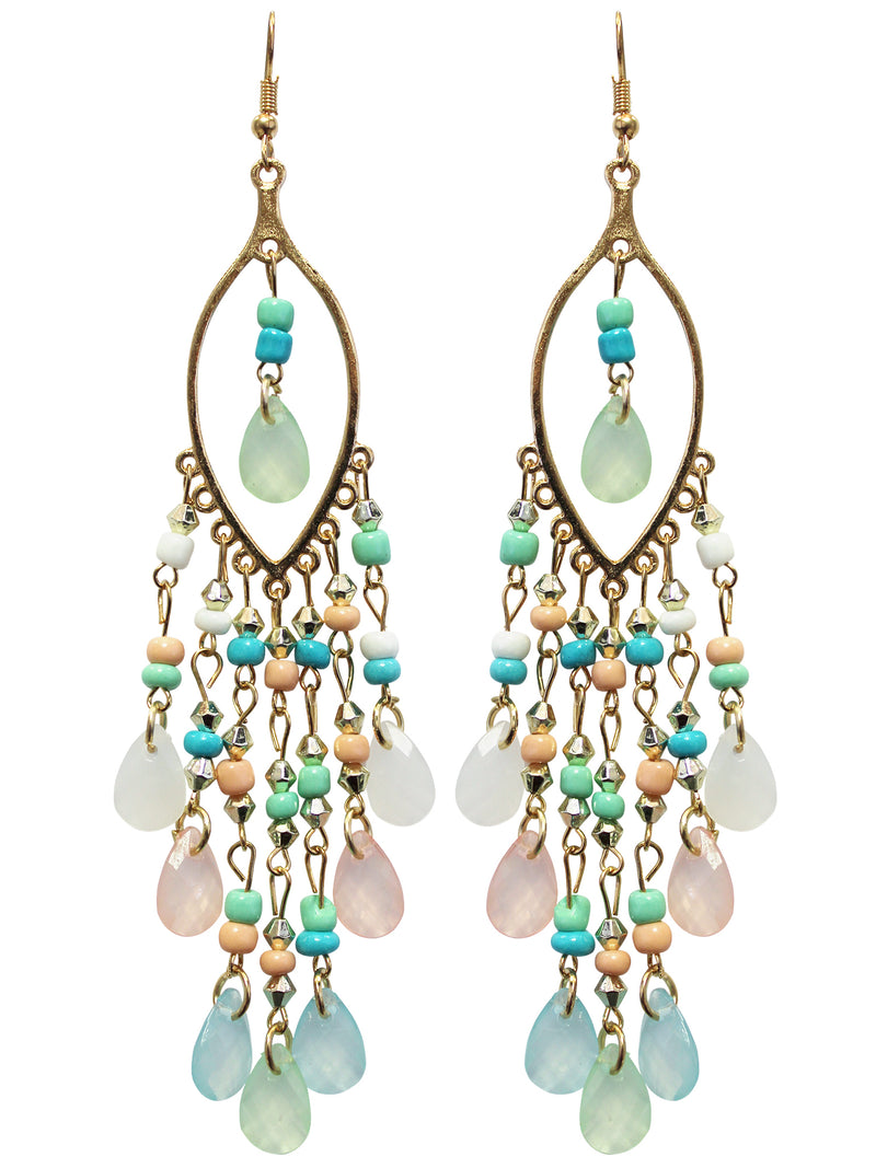 Mint Aqua & Coral Beaded Earrings