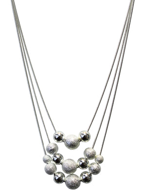 Beaded Triple Layer Silver Plated Necklace