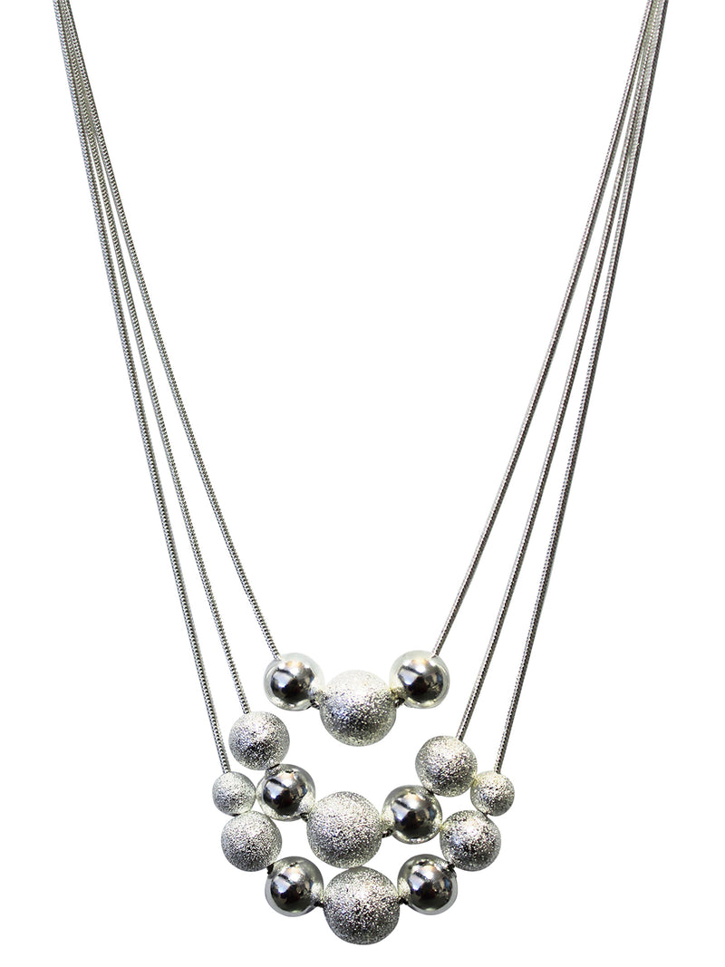 Beaded Triple Layer Silver Plated Necklace