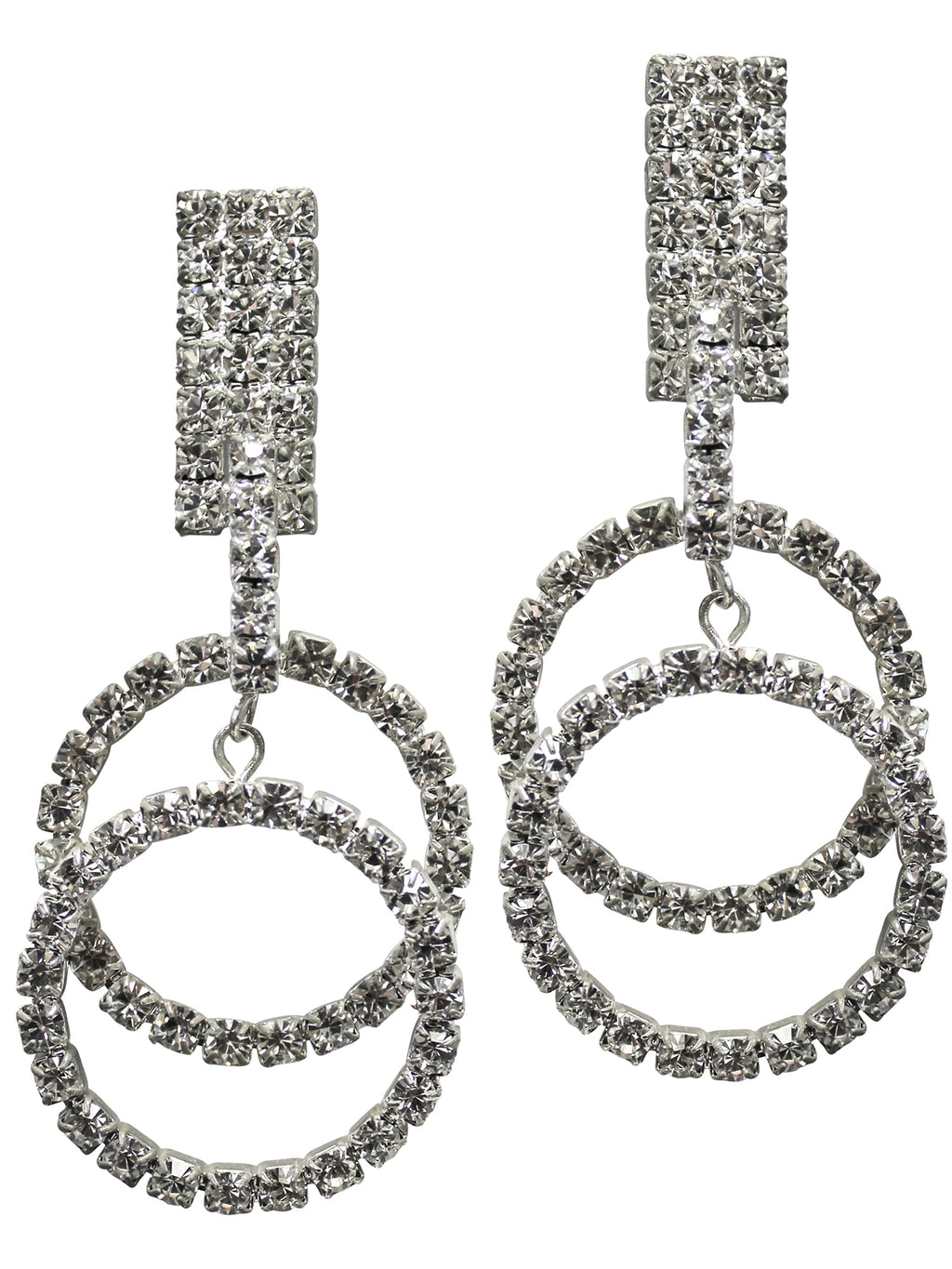 Dangling Circles Rhinestone Silver Earrings