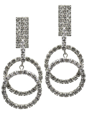 Dangling Circles Rhinestone Silver Earrings