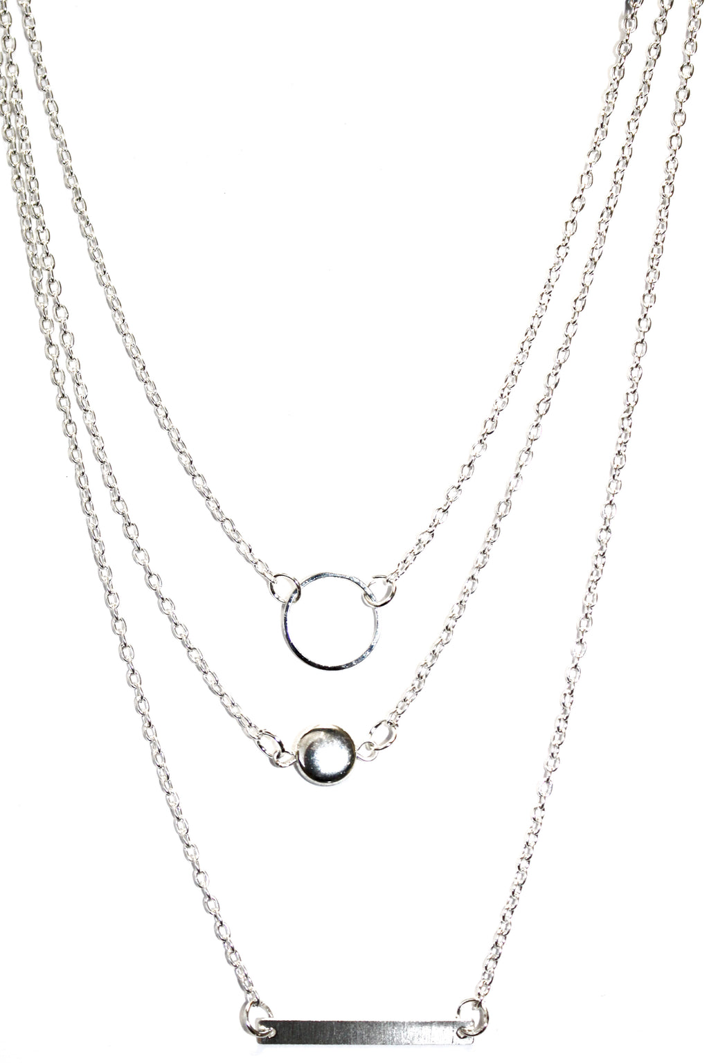 Simple Silver Tone 3 Layer Dainty Necklace
