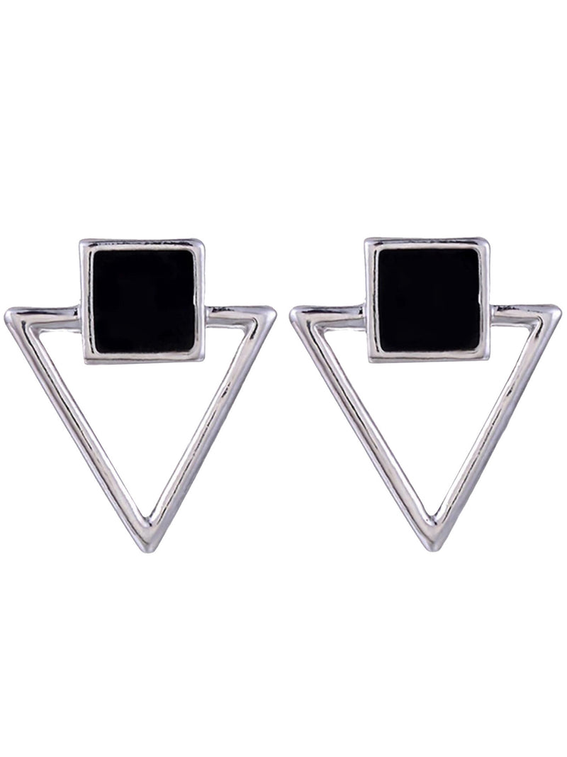 Triangle & Square Black & Silver Earrings