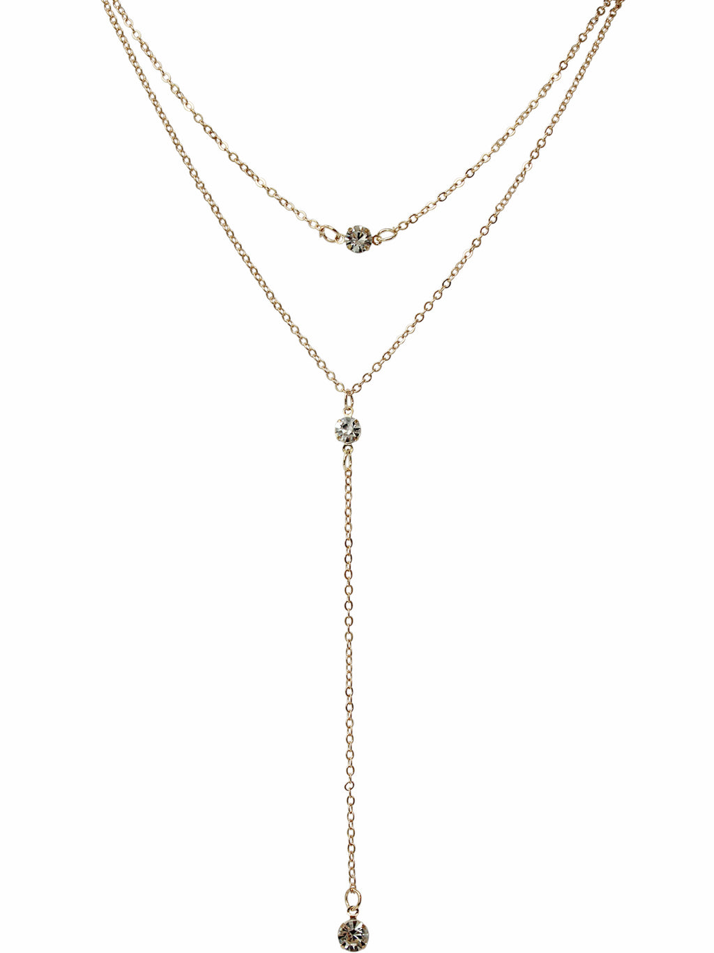Double Layer Triple Crystal Gold Tone Necklace