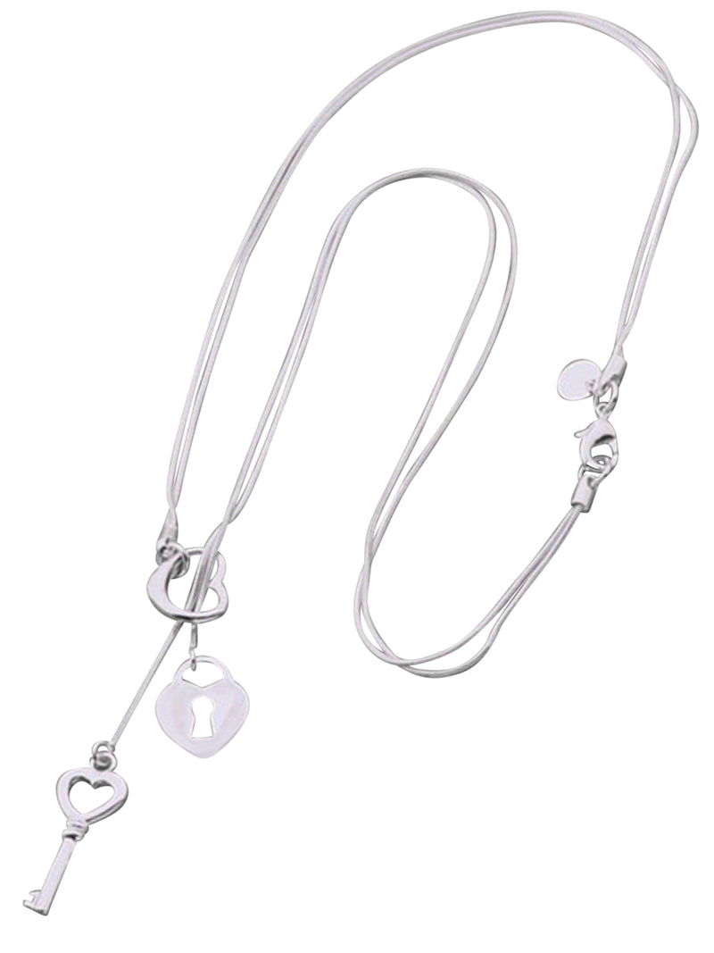 Sterling Silver Plated Heart & Key Necklace