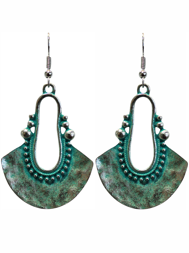 Turquoise Patina Metal Dangle Hook Earrings