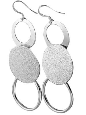 Triple Open Loops & Circles Sterling Silver Plated Dangle Earrings