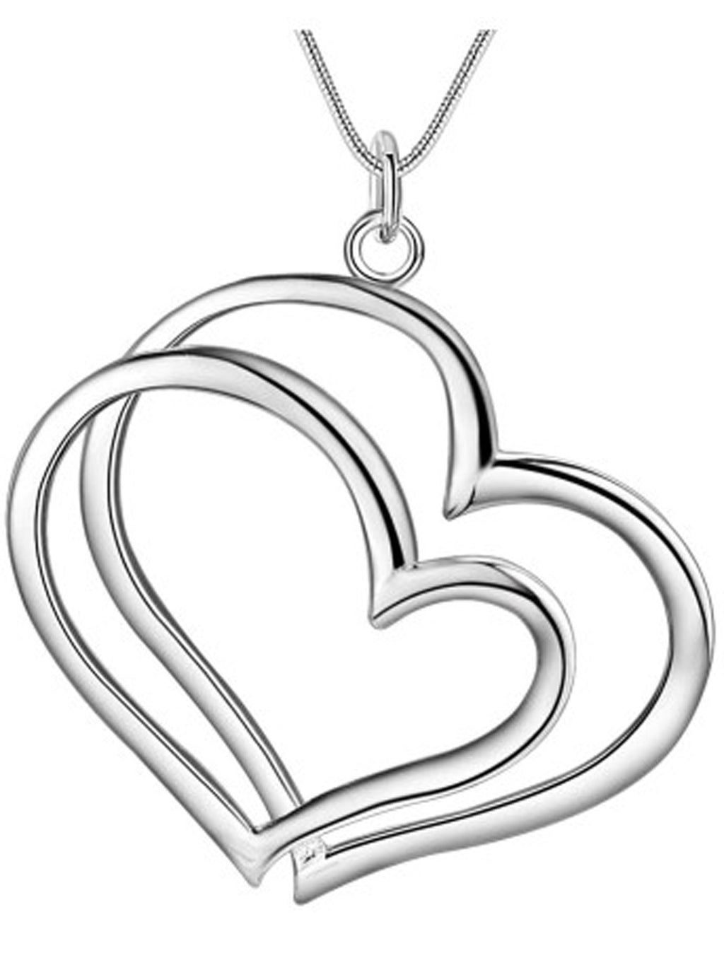 Sterling Silver Plated Double Heart Necklace