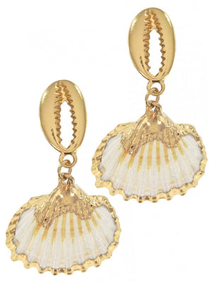Gold Double Seashell Earrings
