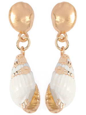 Gold & White Sea Shell Drop Earrings