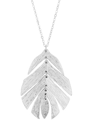 Silver Textured Long Metal Leaf Pendant