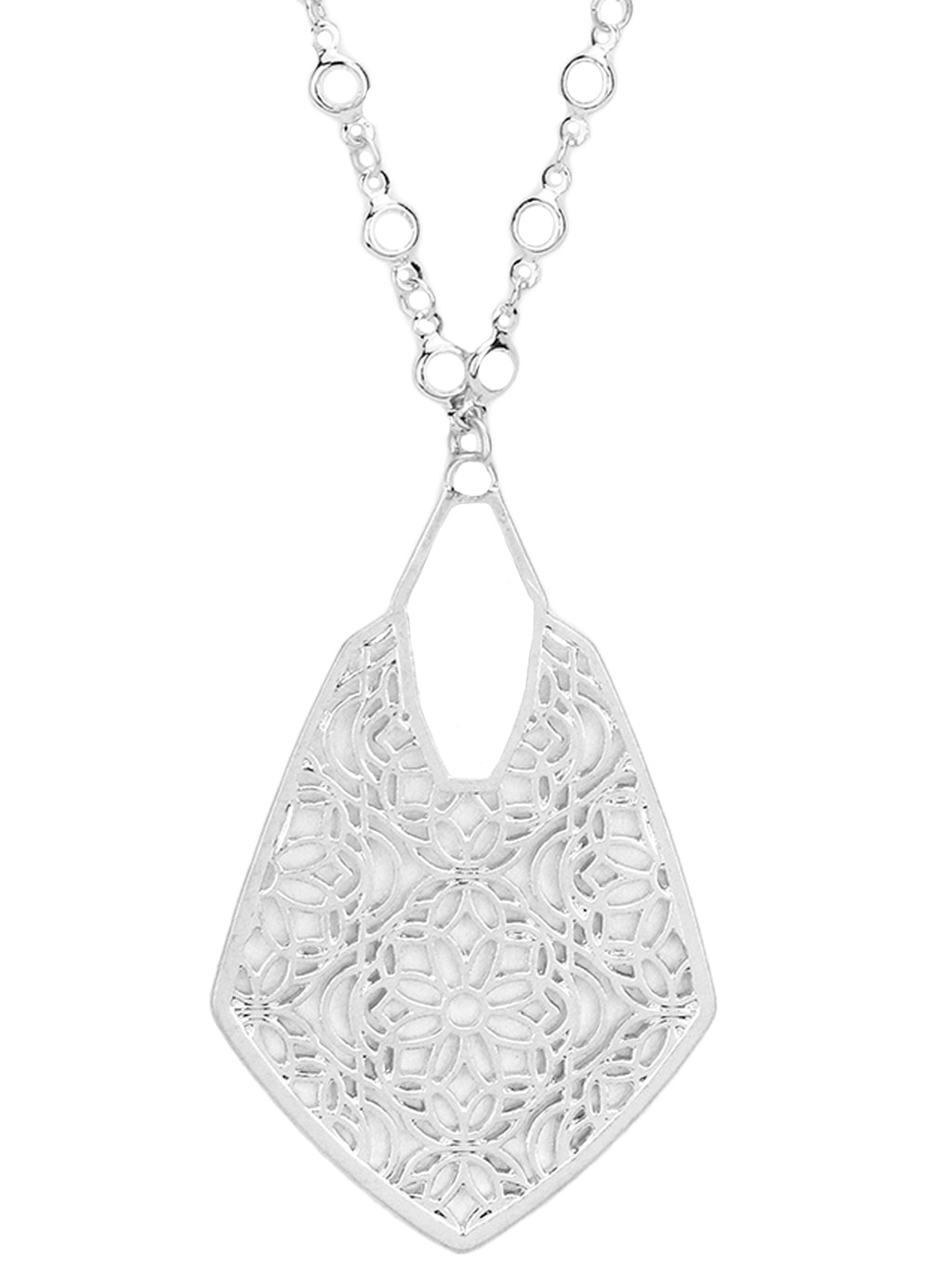 Silver Floral Filigree Long Pendant Necklace