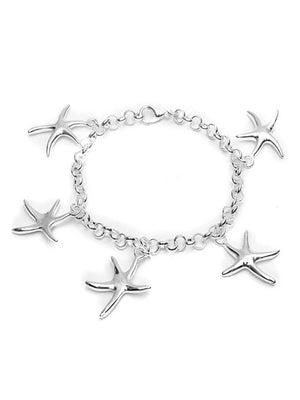 Starfish Sterling Silver Plated Dangling Charm Bracelet