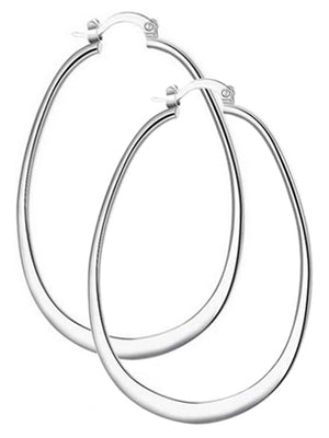 Sterling Silver Plated Long Oval Hoop Earrings