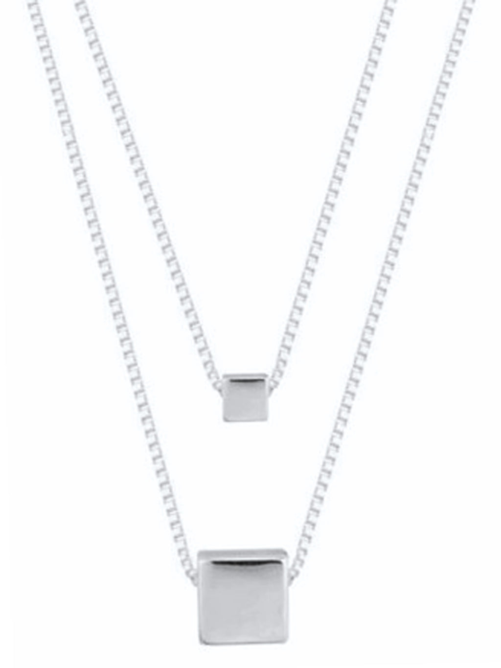 Sterling Silver Plated Two Row Necklace With Square Pendant