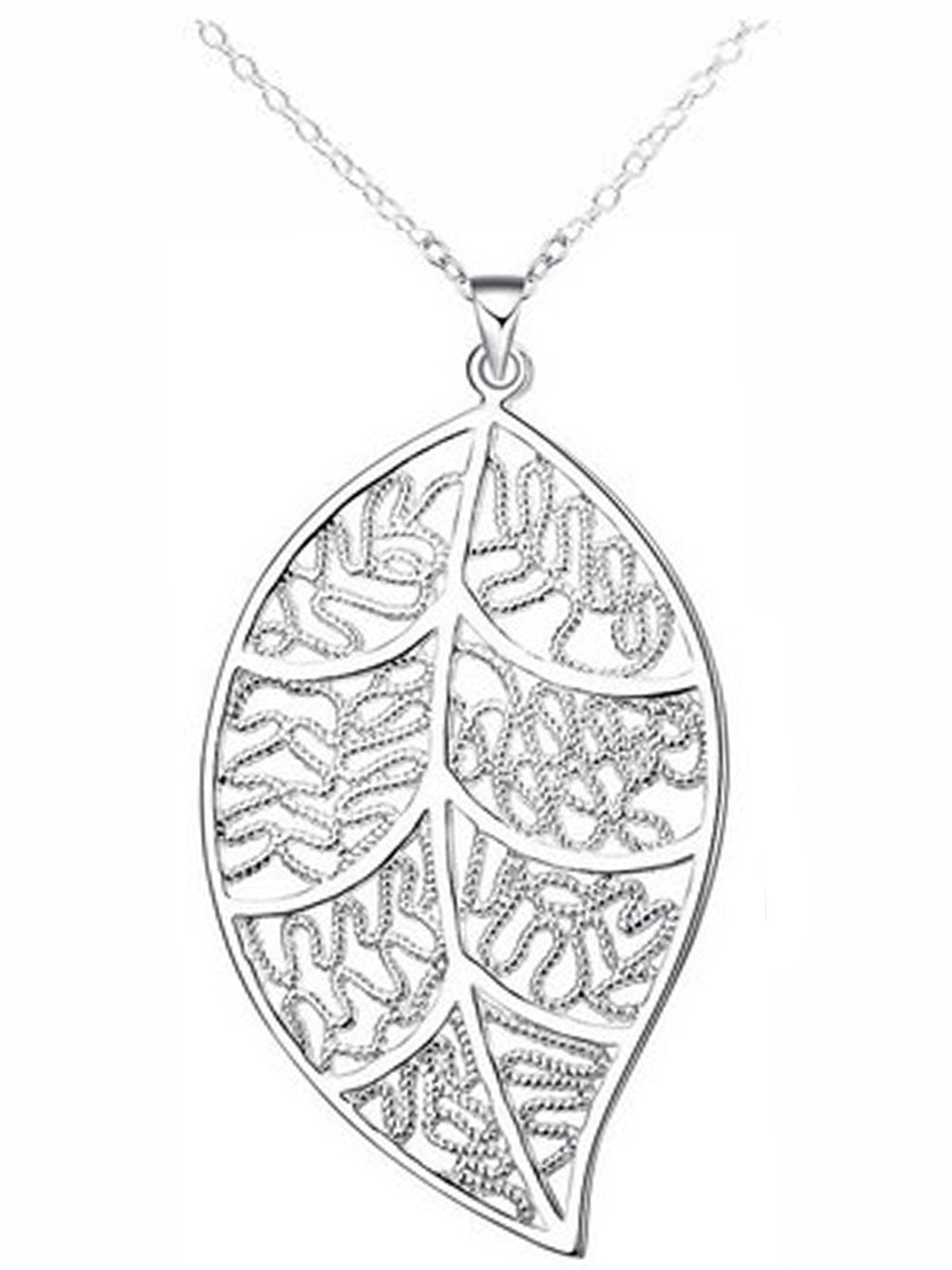 Sterling Silver Plated Filigree Leaf Pendant Necklace