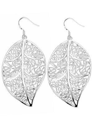 Sterling Silver Plated Filigree Leaf Dangle Earrings