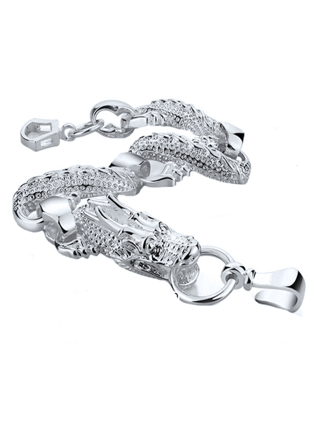 Sterling Silver Plated Chunky Dragon Link Bracelet