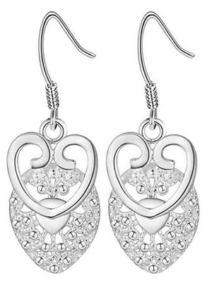 Sterling Silver Plated Laser Cut Heart Drop Earrings