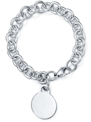 Sterling Silver Plated Circle Pendant Chain Bracelet