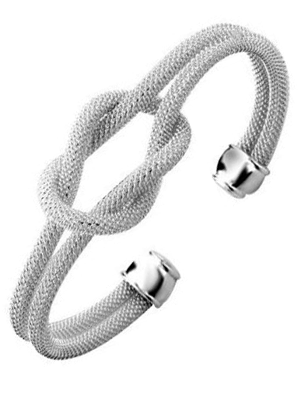Sterling Silver Plated Knotted Rope Bangle Cuff Bracelet