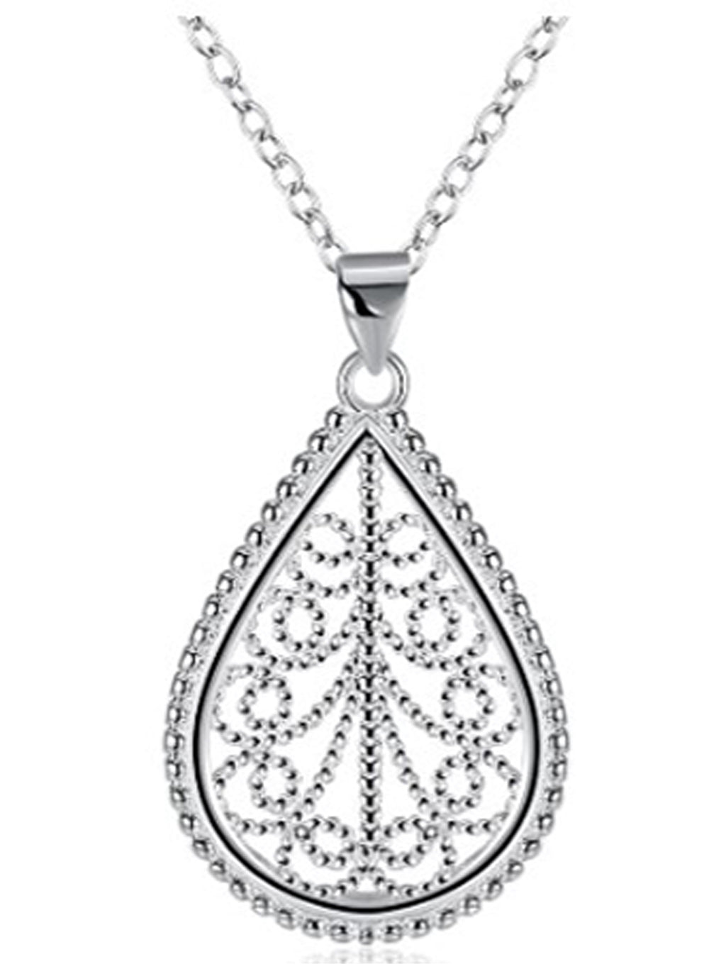 Sterling Silver Plated Retro Pendant Teardrop Necklace