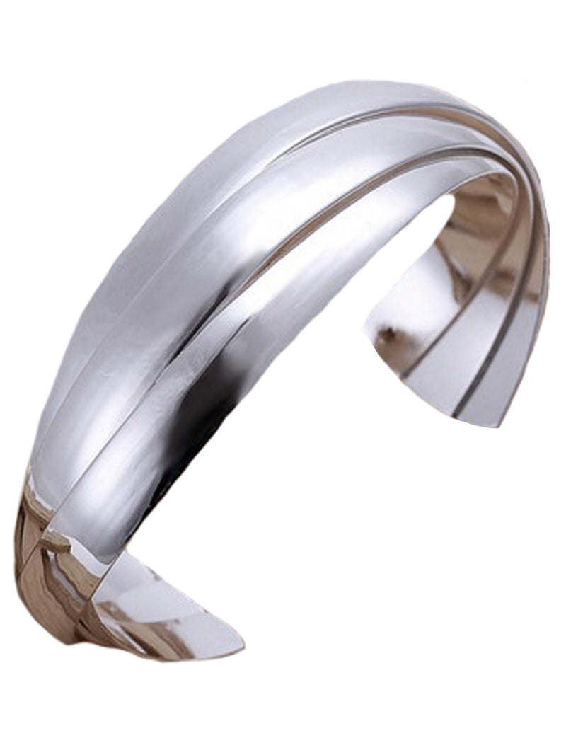 Sterling Silver Plated Wide Layered Bangle Cuff Bracelet