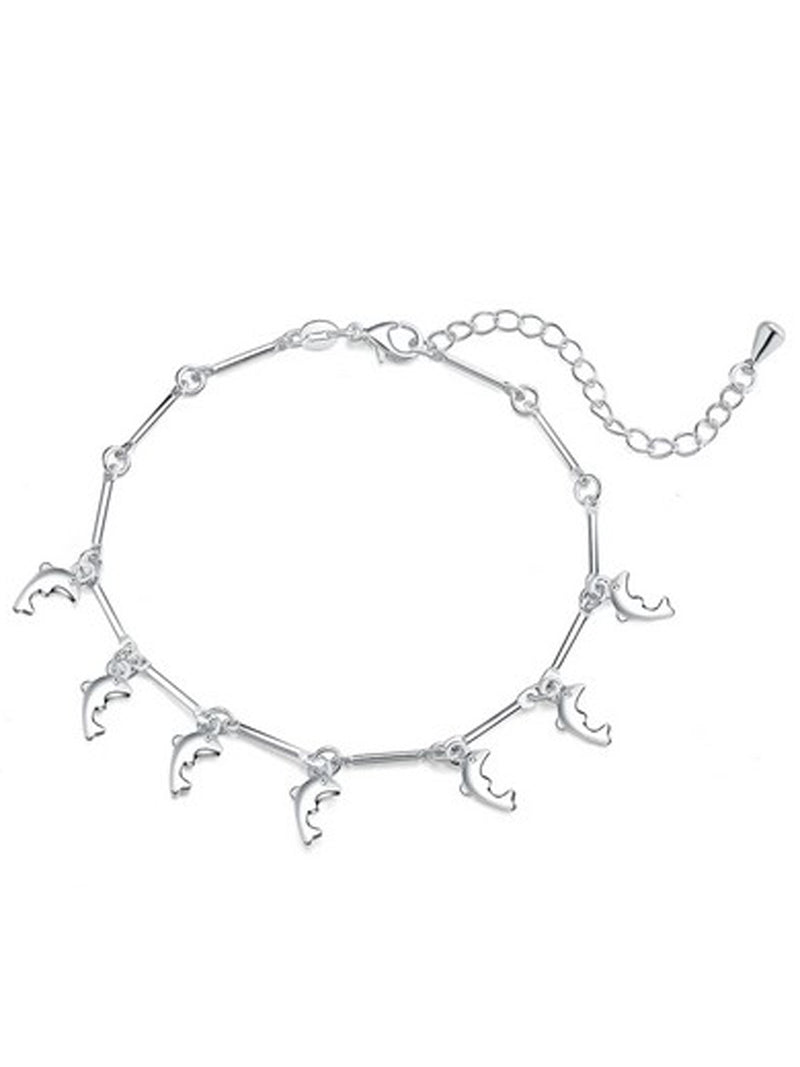 Sterling Silver Plated Dangling Noble Dolphin Charm Bracelet