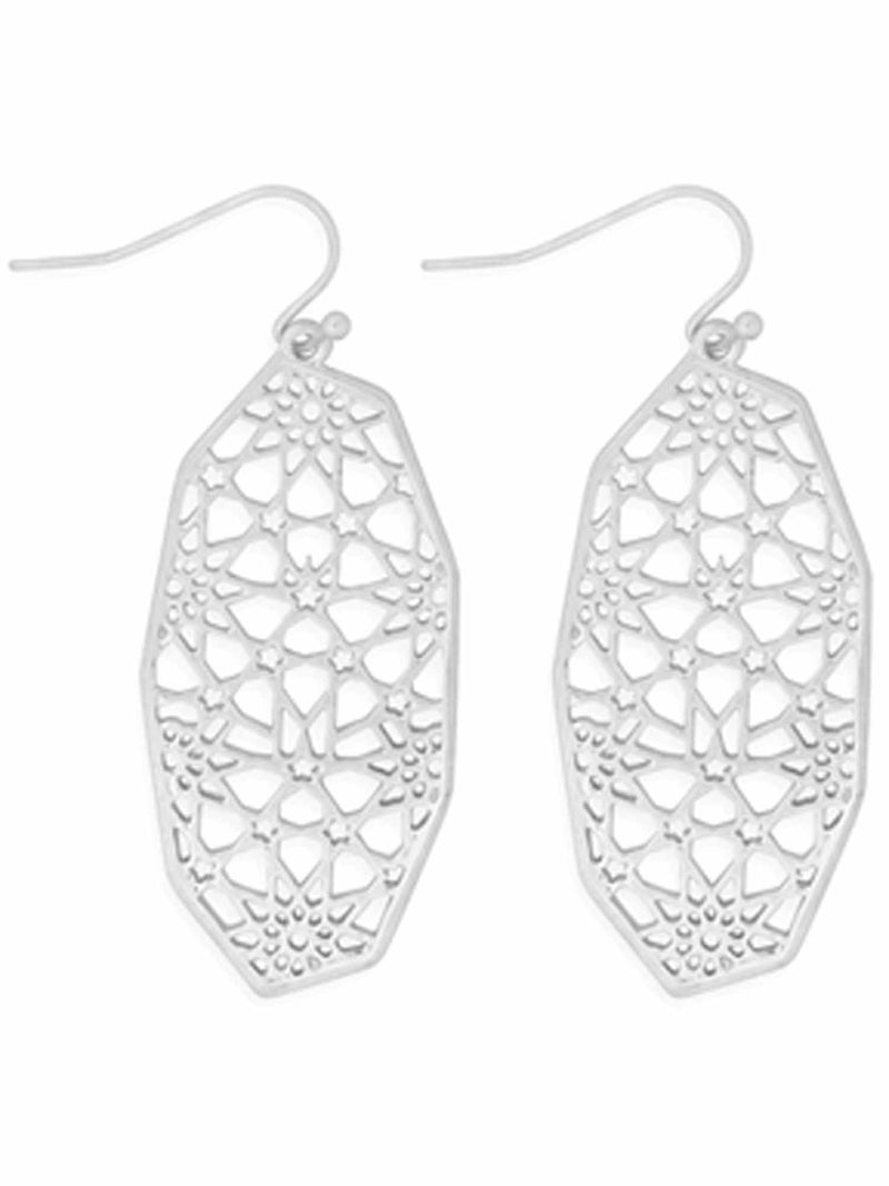 Silver Plated Abstract Filigree Drop Hook Earrings