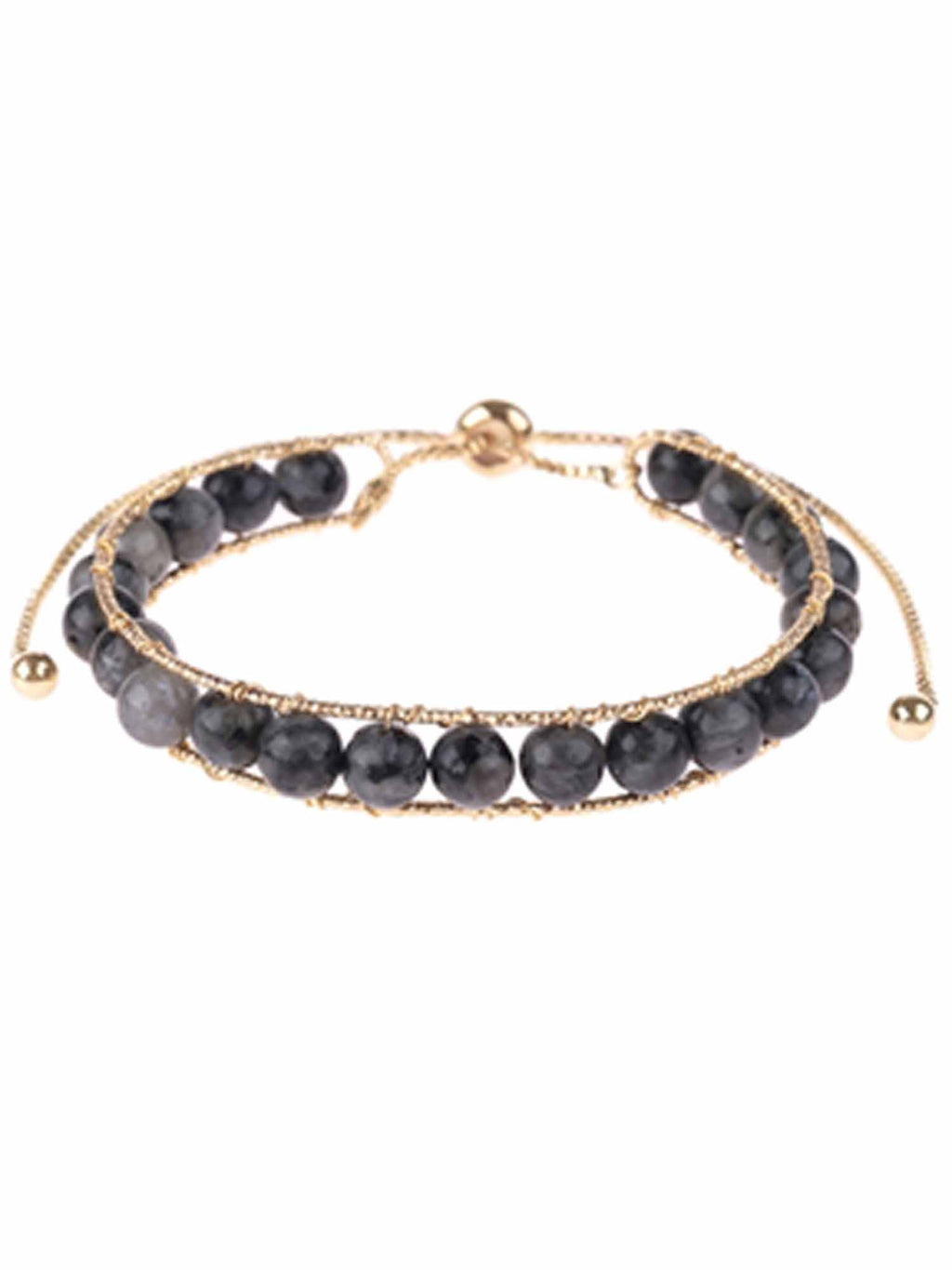 Black Natural Stone Bead Pull-Through Bracelet