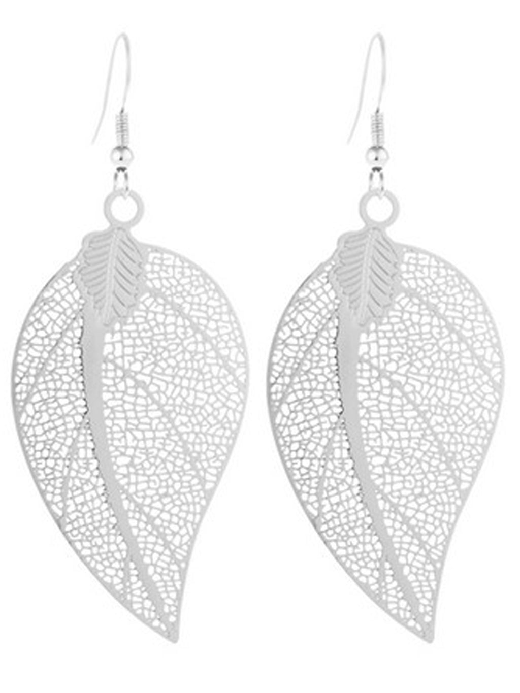 Silver Laser Cut Filigree Leaf Drop Earrings