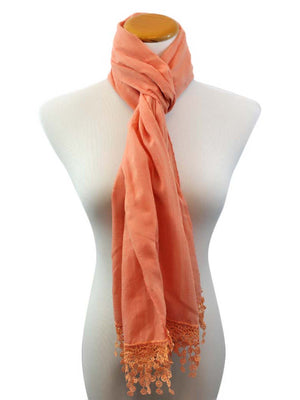 Lightweight Scarf With Lace Fringe